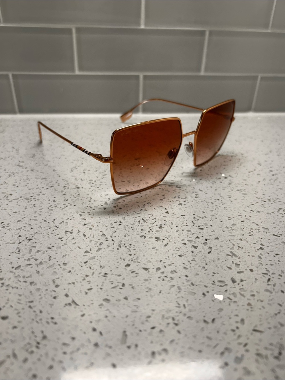 Burberry Rose Gold Frame Brown Gradient Square Sunglasses - Women